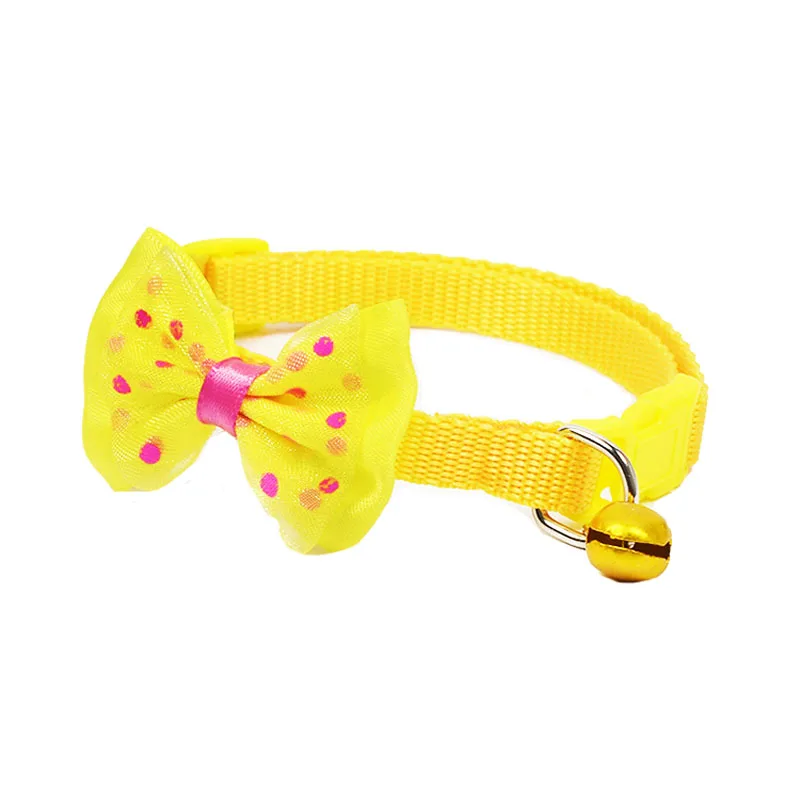 Yellow Bow Pawstrip 0,4/0," ошейник для маленьких собак, чихуахуа, йоркширский нейлоновый ошейник для щенка, милый ошейник для кошки с бантом, ошейник с колокольчиком для питомца для собак - Цвет: Yellow Bow