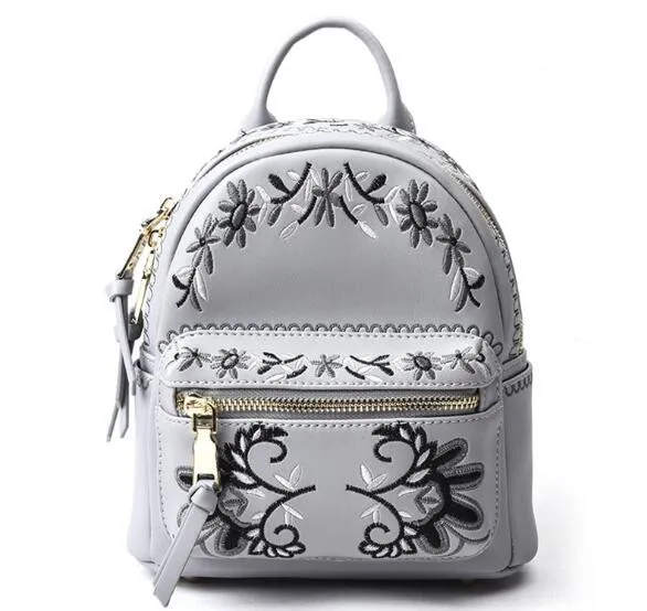 

Mini size genuine leather women embroidery backpack fashion school bag