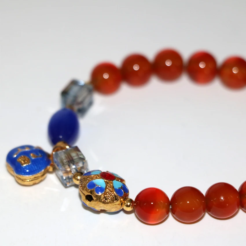 Top quality 8mm natural red stone carnelian onyx agat round beads bracelets women cloisonne hot sale jewelry 7.5inch B2954 | Украшения и