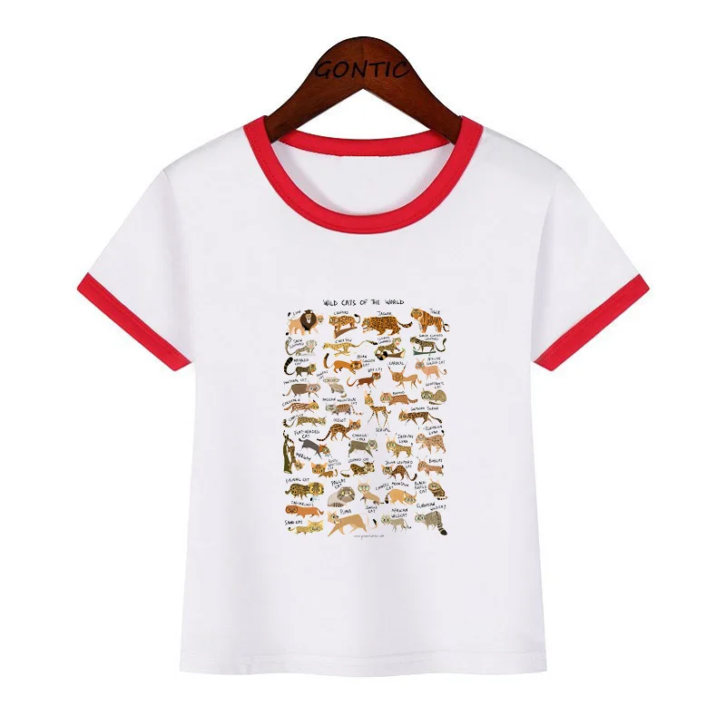Детская футболка дикие кошки мира 2019 г. Летняя новая модная с принтом животных