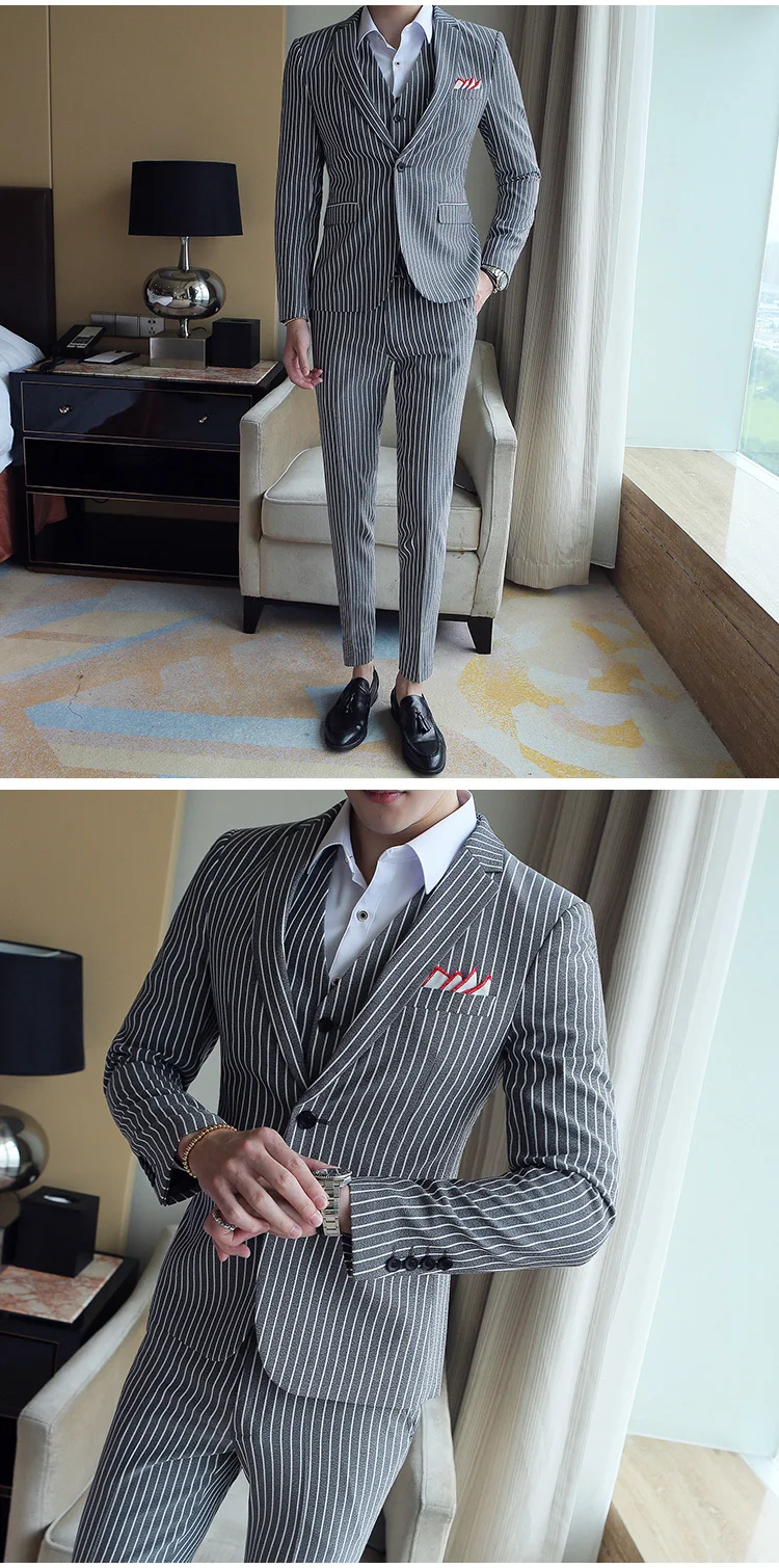 5 colors Elegant Stripe Suit Terno Costume Homme Luxe Tuxedo Suit Formal Smoking Uomo Party Weddin Slim Fit Banquet Suit Men