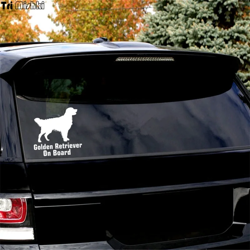 Tri Mishki HZX337# 15*15.3см Golden Retriever on board Золотистый ретривер в машине виниловые наклейки