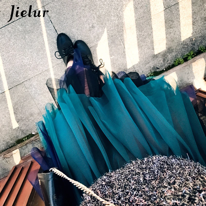 Jielur осеннее юбка женская Высокая Талия Для женщин юбки плиссе Волшебный цвет