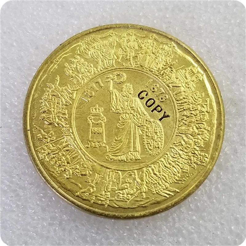 ROMANIA-CAROL-I-INDEPENDENCE-MEDAL-1878-GOLD-PLATED-REPLICA-копия памятных монет-копия монеты коллекционные