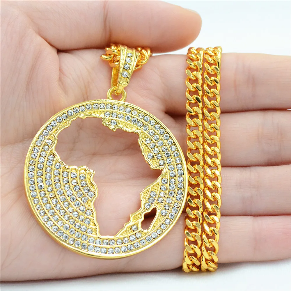 Ожерелье Uodesign с круглой картой Африки стразы кулон и цепь золотого цвета