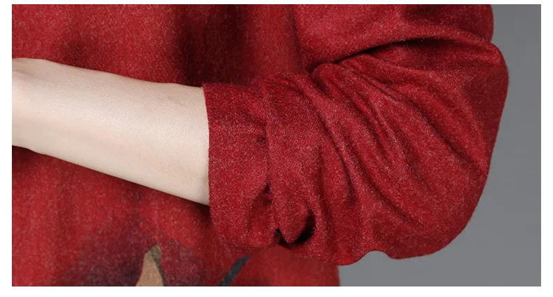 Модная новинка, осенние женские платья, плюс размер, с принтом, повседневные, хлопок, водолазка, зима, шерстяное, длинный рукав, толстое, винтажное платье