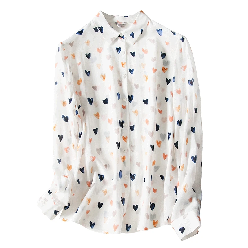 Shuchan,, сердце, натуральный шелк, Blusas, женские блузки, корейская мода,, Белый Топ, женская блузка, дизайнерская одежда C0077