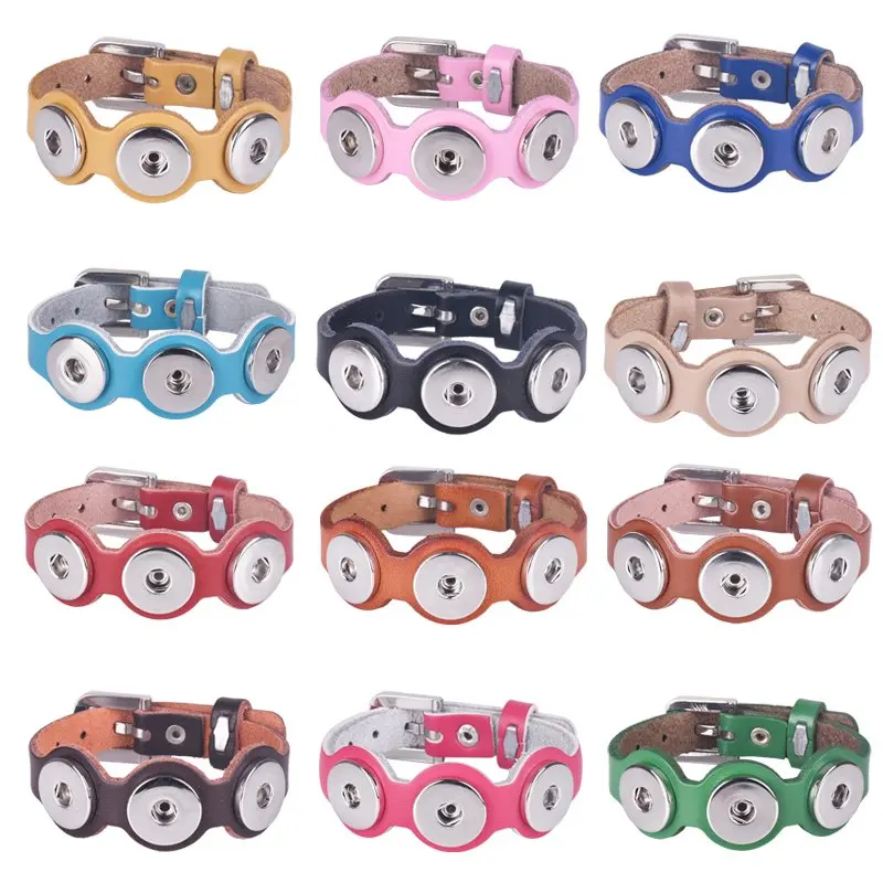 Женские кожаные браслеты три пряжки очаровательные кнопки кожаный браслет и для