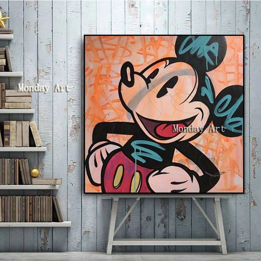 new handmade Mickey picture Alec Graffiti Mouse oil painting Hand painted wall pictures for living room kid's | Дом и сад