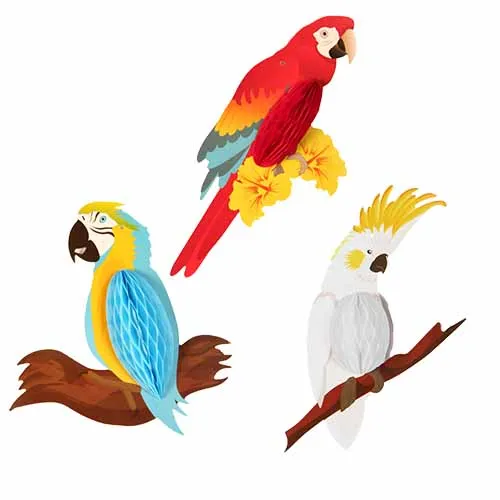Parrots(set of 3) Набор из 3 подвесных сотовых элементов, декор с попугаями, детский сад на день рождения, Гавайский пляж, летние тропические вечерние украшения - Цвет: Parrots(set of 3)