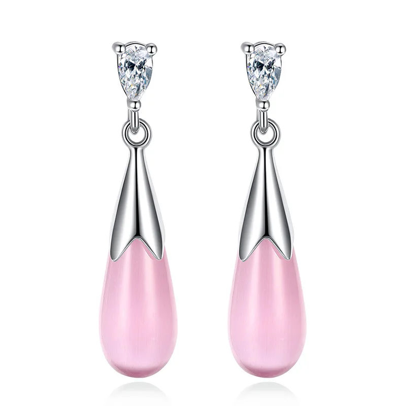 

925 sterling silver fashion shiny crystal opal gem ladies stud earrings female jewelry women gift drop shipping cheap