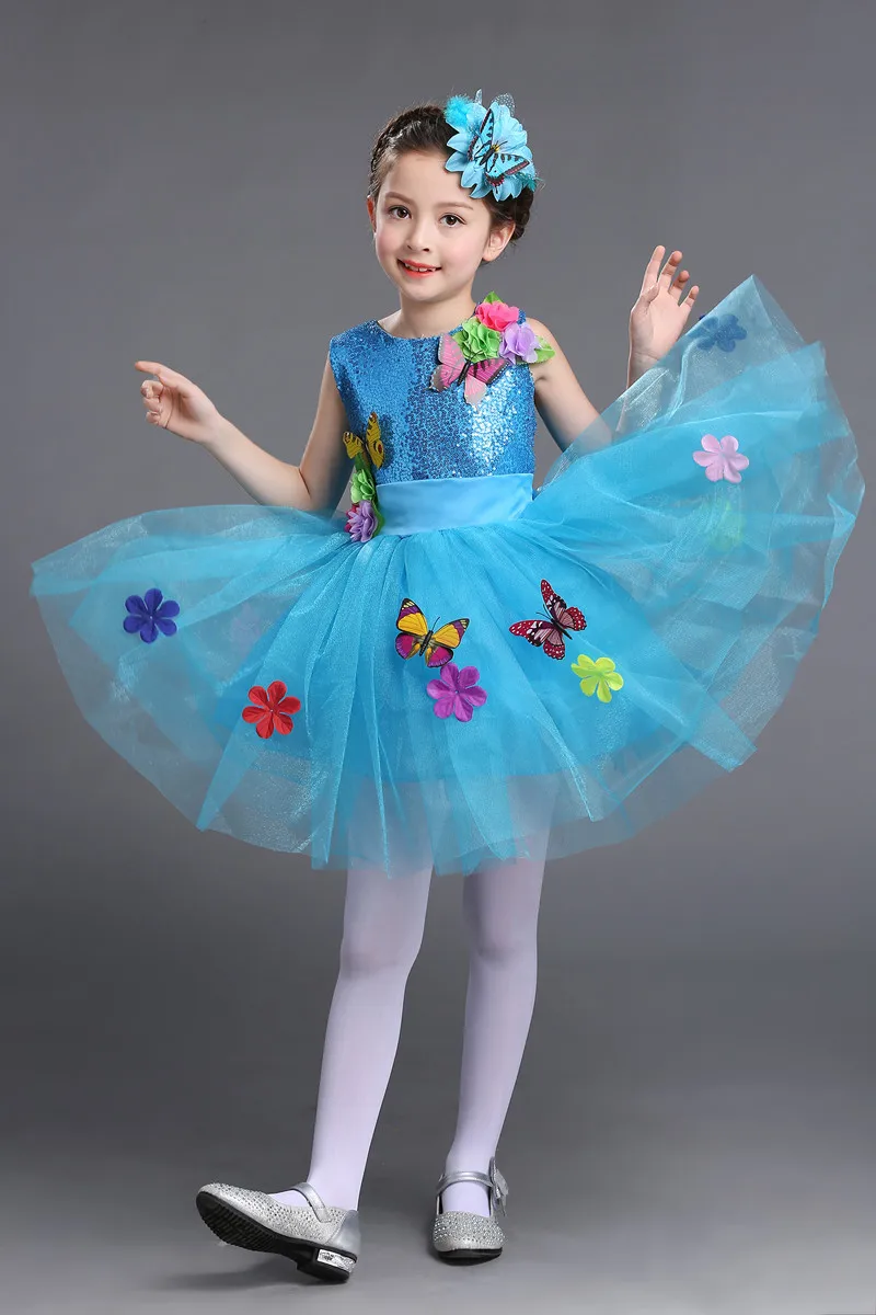 Детская Одежда для танцев Платье-пачка Костюм Цветы и бабочки аппликация