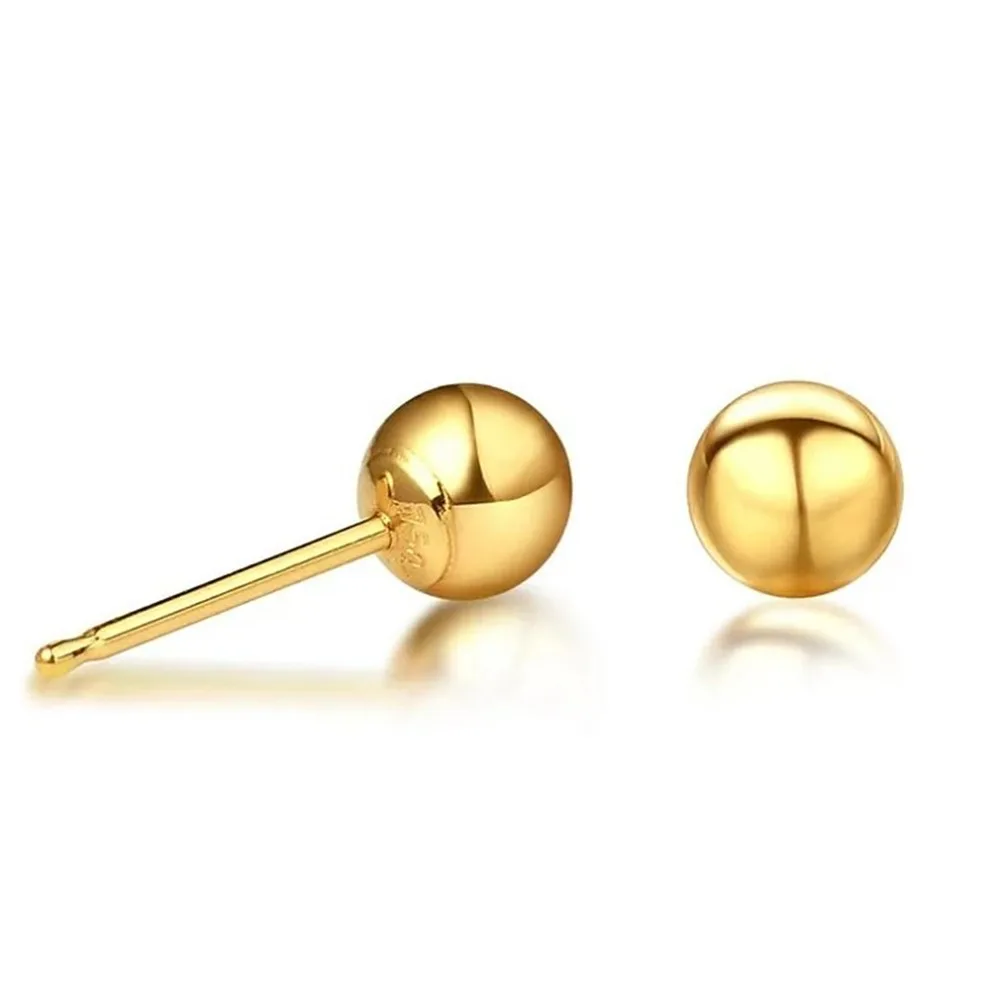 Trendy 18k Au750 gold bead ball stud earrings fine jewelry for ladies Women Mum girls 3-5mm optional wedding party birthday gift | Украшения