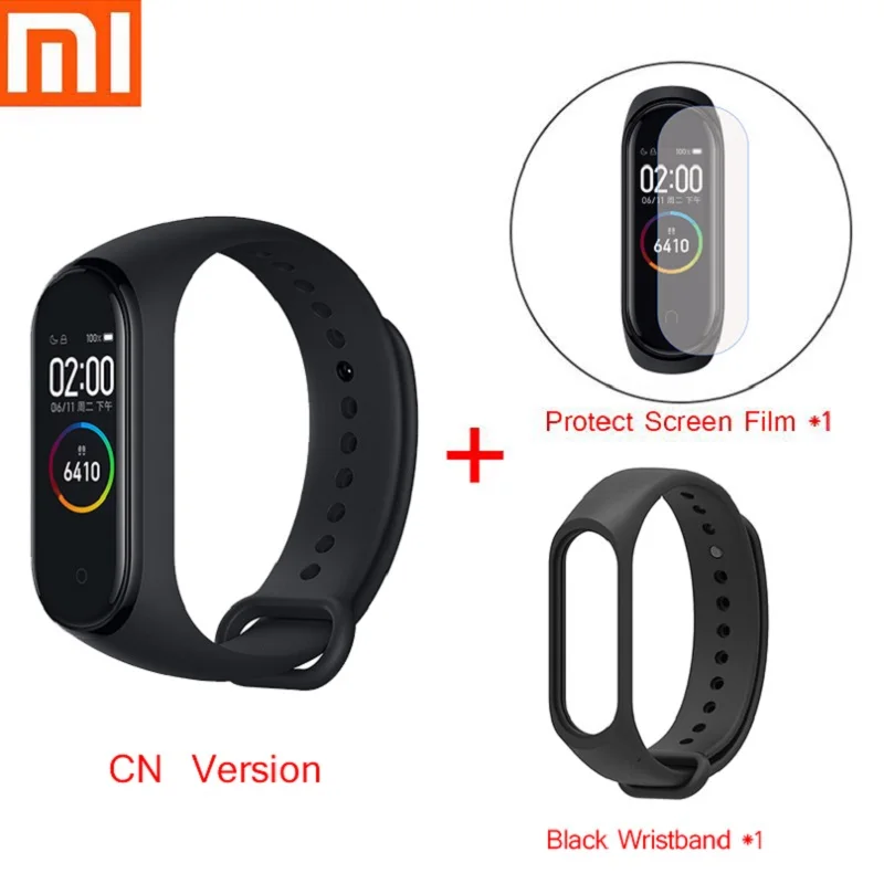 CN Film Black Band Xiaomi mi-браслет 4 плавания 5 АТМ шагомер спортивный смарт-браслет 0,9" цветной AMOLED экран mi Band 3 Bluetooth 5,0 smartband - Цвет: CN Film Black Band