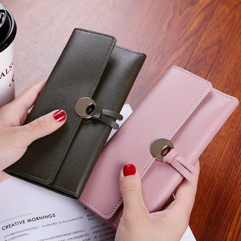 Простые Модные корейские женские длинные заклепки сплошного цвета для кошелька