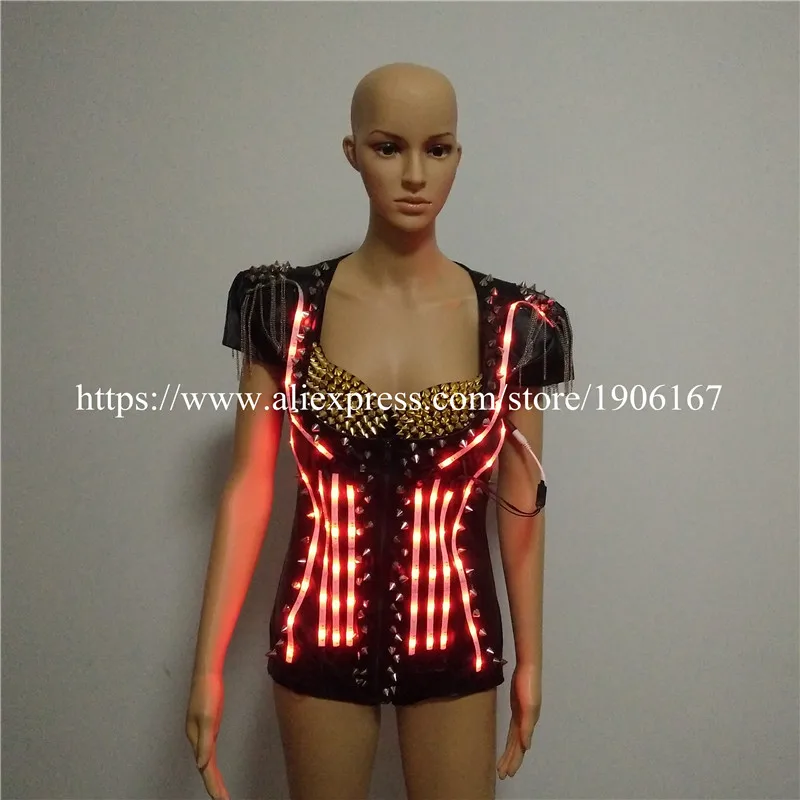 

Colorful Led Luminous Sexy Lady DS Dress With Bra Suit Flashing Light Up Ballroom Costume Dance Wear For Stage DJ Nightclub KTV