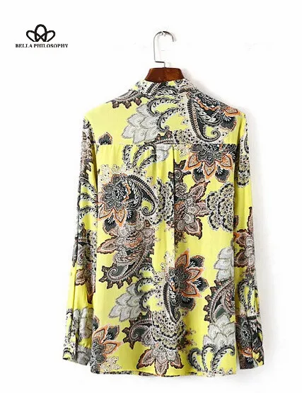 Женская этническая блузка с длинными рукавами цветочным принтом пейсли желтая