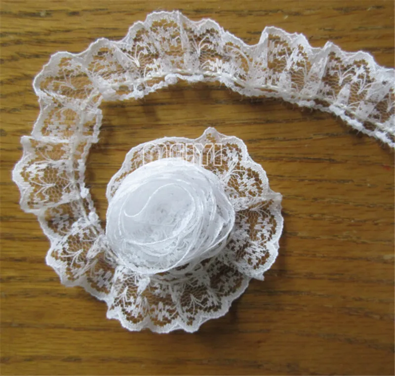 20 ярдов 2 см Ширина Белый плиссированной органзы Ткань Кружево отделка края ленты