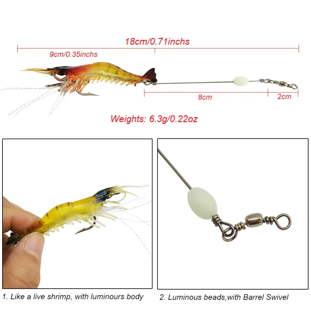 INFOF 6 штук мягкая Рыболовная Приманка Креветки светящиеся 9 см/6 3 г искусственная