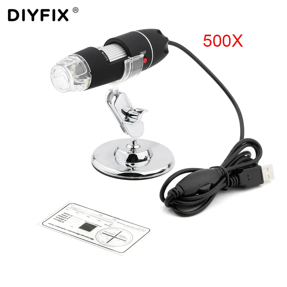 Цифровой USB-микроскоп DIYFIX 500X портативный эндоскоп с 8 светодиодами