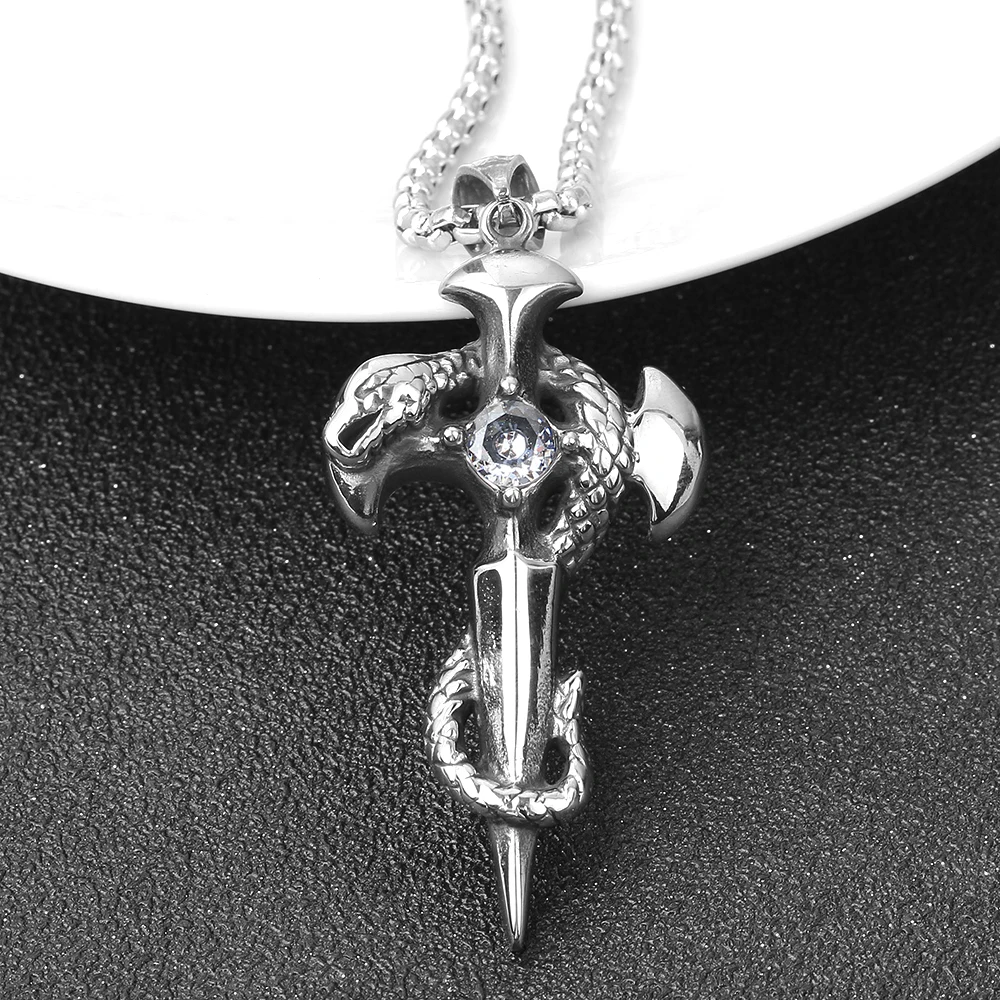 Creative Stainless Steel Pendant Necklace Die Casting Snake Sword Twine Pendants | Украшения и аксессуары