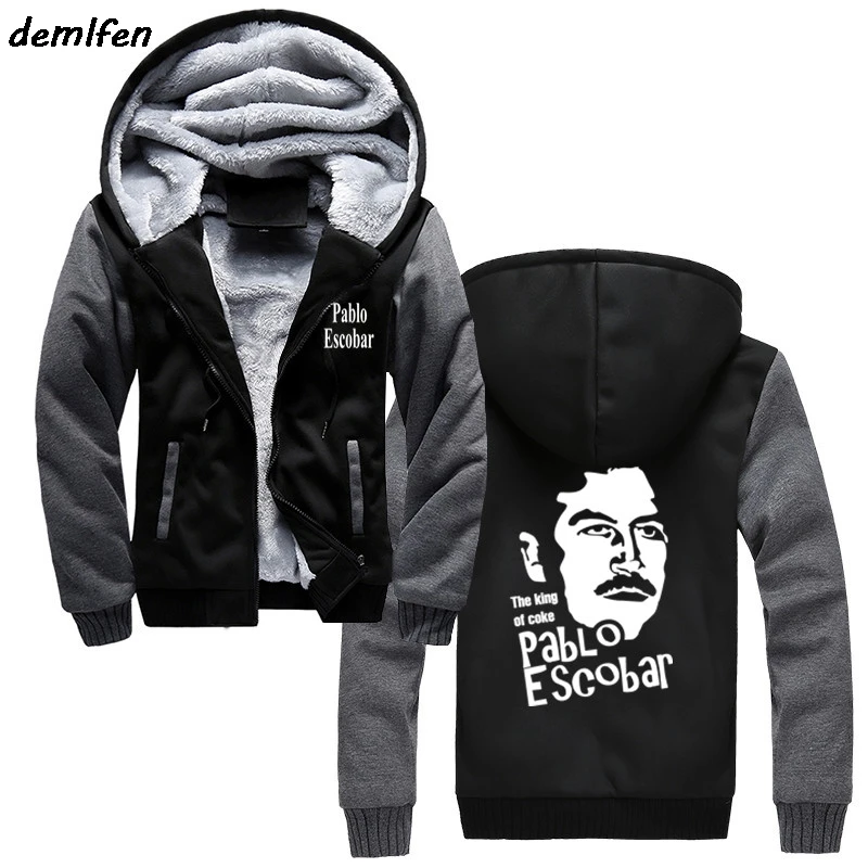 Pablo Escobar, толстовки с капюшоном, Колумбийский наркоман, Картель, деньги, Мужская толстовка, зимняя, толстая, сохраняющая тепло, куртка с капюшоном, хип-хоп, топы, пальто - Цвет: black gray 9