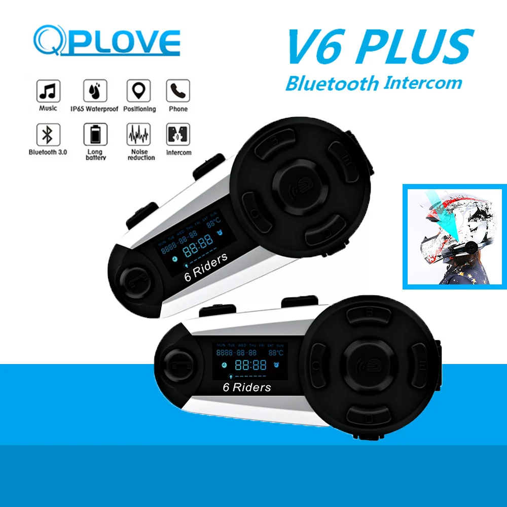 QPLOVE 2 шт. V6 Plus мотоциклетный шлем Bluetooth Интерком 1200 м беспроводное расстояние 6