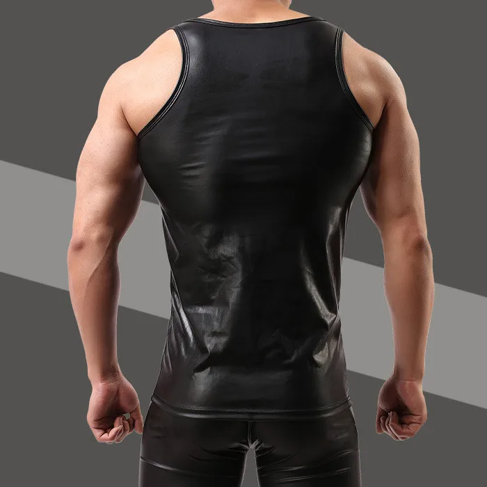 Мужской сексуальный жилет из искусственной кожи черные топы на бретелях для
