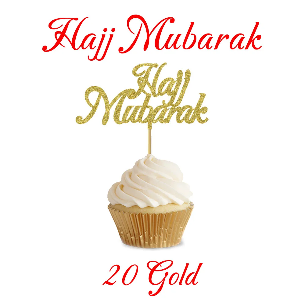 Hajj Mubarak 20 шт 3x5 дюймов Eid украшения для кексов Nikkah Mubarak Eid Mubarak Hajj Mubarak Umrah Mubarak украшения для кексов для Eid al-Fitr украшения - Цвет: Hajj Mubarak