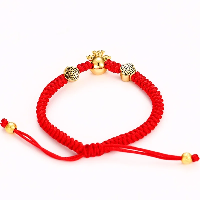 

OMHXFC Wholesale European Fashion Woman Girl Party Birthday Wedding Gift Vintage Fortune Pig Red Thread 18KT Gold Bracelet ES37