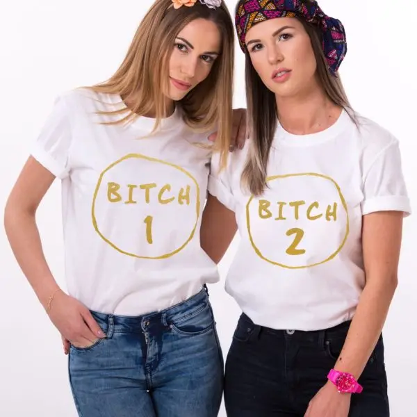 Bitch 1 2 одинаковые футболки для лучших друзей Женская забавная футболка с графикой