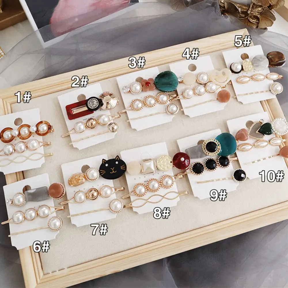 

3pcs/set Metal Pearl Acrylic Hair Clips Hair Accessories Vintage Sweet Hair Clip Bangs Hairgrip Hair Styling Accessory