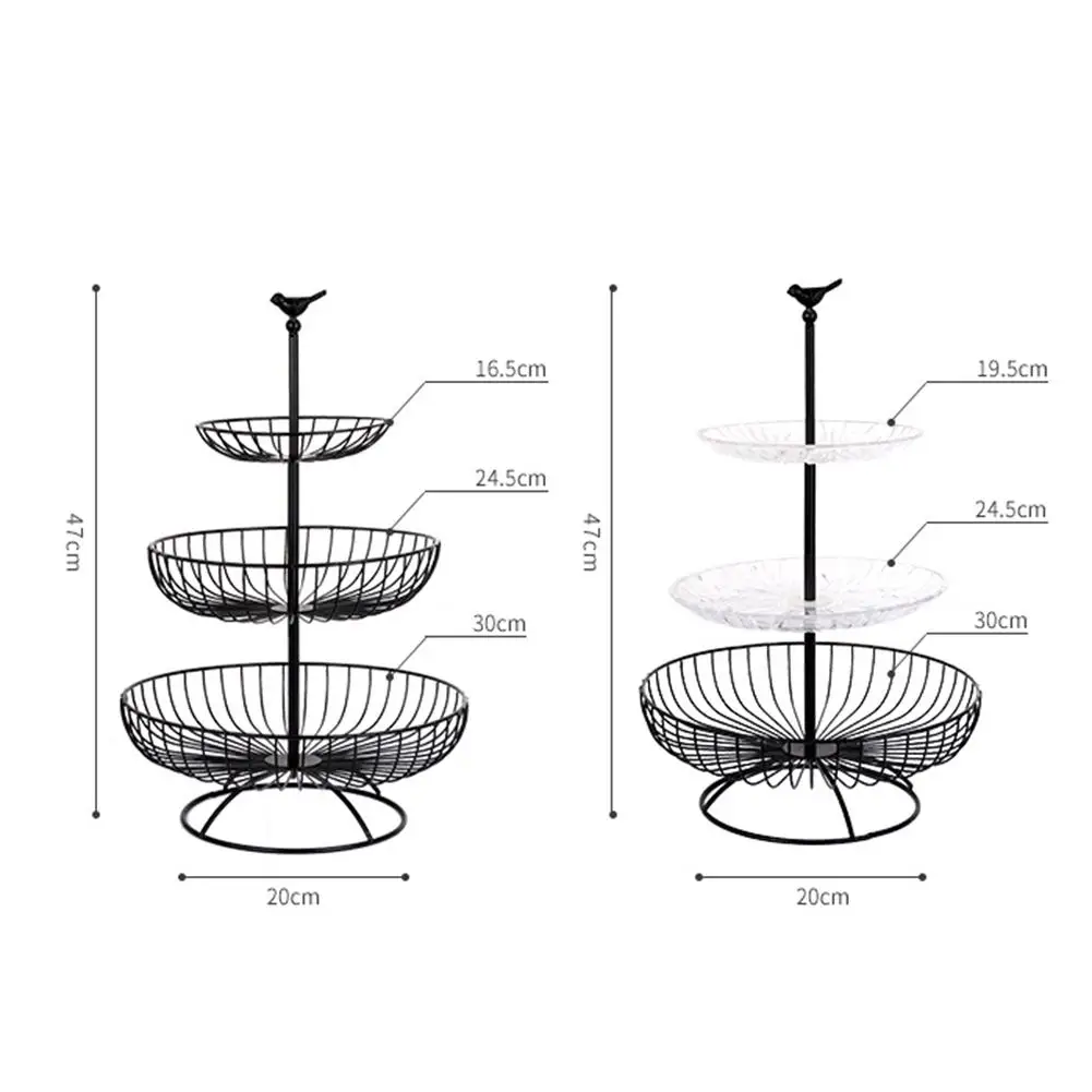 Бытовая 3 ярусная тарелка для фруктов металлическая корзина Черный винтажный