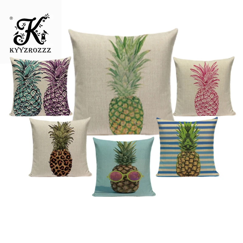 

Pineapple Pillow Case Tropical Style Linen ananas Almofadas 45Cmx45Cm Cushion Cover Square Promotion Home Decor Almofadas Fundas