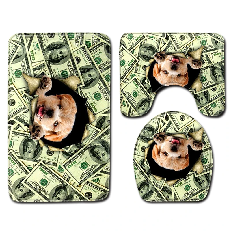 3D Dog 3 шт. коврик и для ванной комнаты нескользящий набор кораллового флиса
