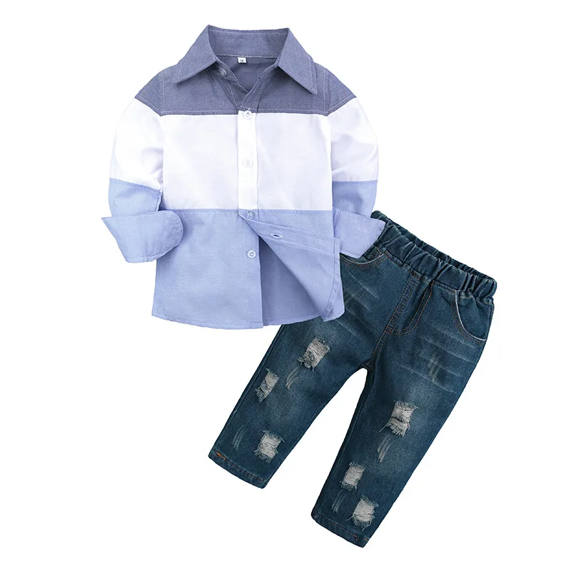 1-7 Spring Autumn Baby Boys Clothes Sets Cotton Shirts and Hole Jeans Comfy Clothing Little Boy Long Sleeve Tops Kids Outfits |