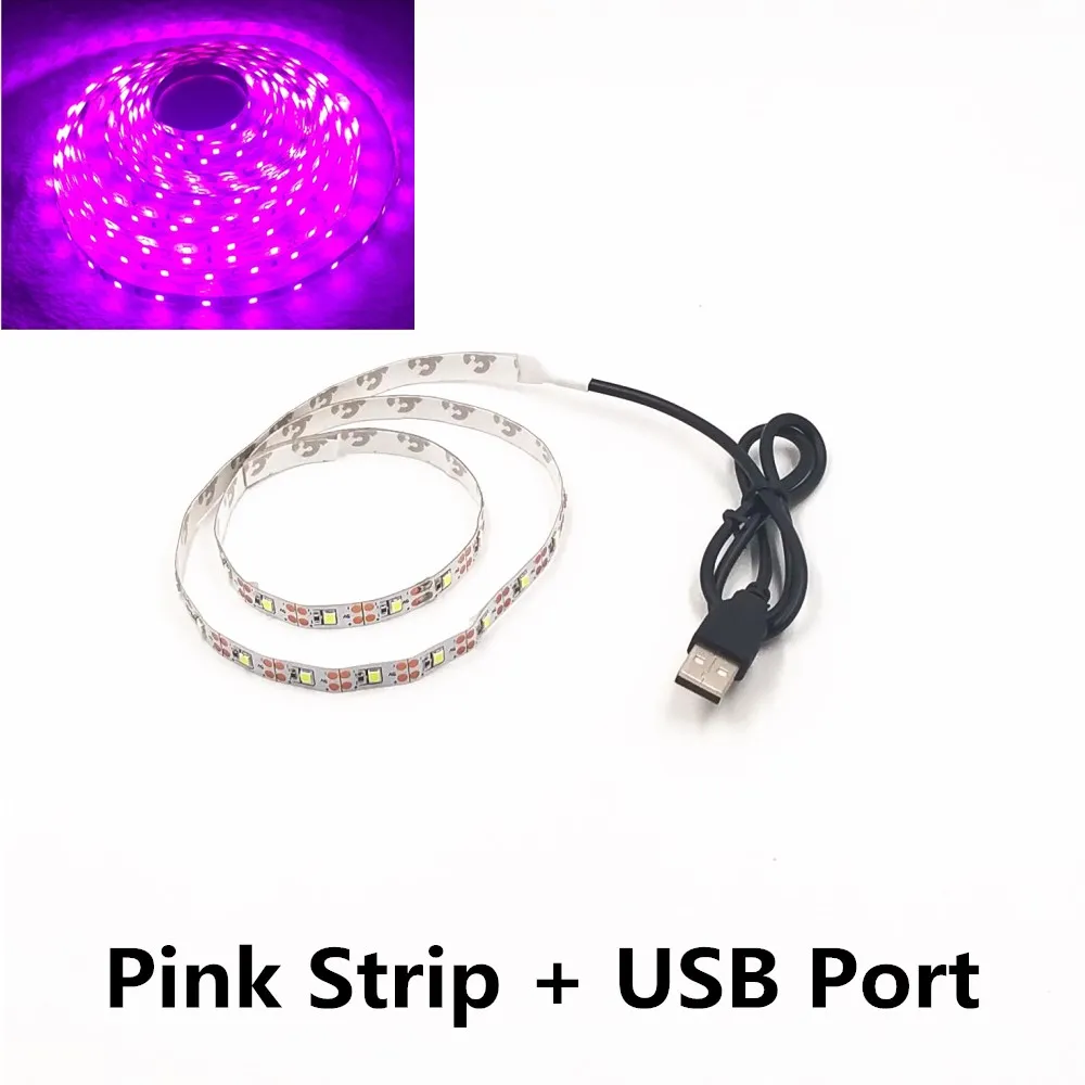 Светодиодный Светильник-ночник DC5V с usb-кабелем 50 см 1 м 2 м 3 м 4 м 5 м USB светодиодный светильник SMD 3528 для ТВ/ПК/ноутбука - Испускаемый цвет: Розовый