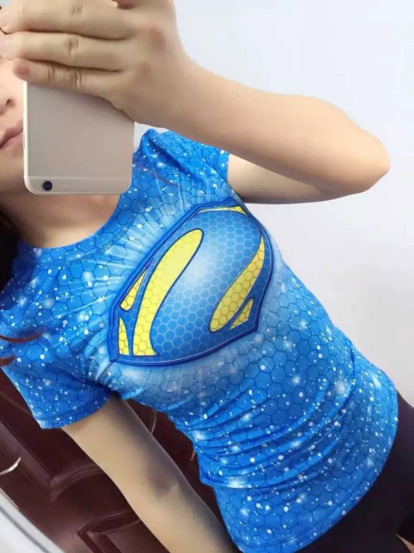 Женская компрессионная футболка с супергероями колготки для фитнеса Camiseta Feminina |