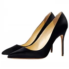 Туфли-лодочки женские с острым носком, сатиновые, на тонком шпильке, Офисная деловая обувь, большие размеры 34-46, C032B