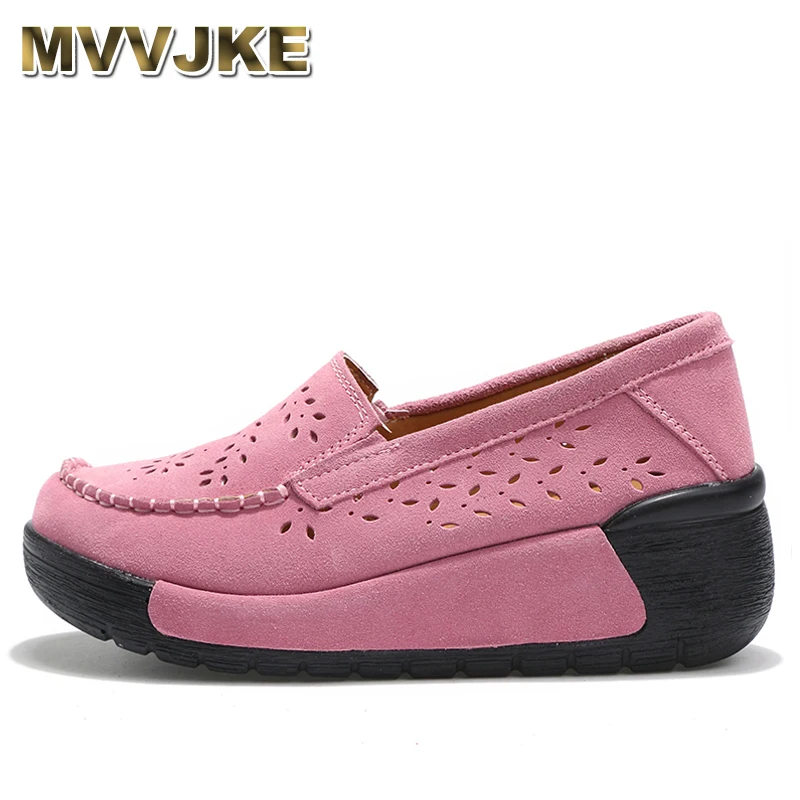 

MVVJKE 2018 Spring women leather suede flats women platform sneakers creepers cutouts slip on flats moccasins shoes woman