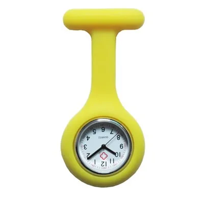 yellow Новые медсестры часы доктор портативный карманный брелок броши для часов Силиконовые туники батареи медицинские медсестры кварцевые часы с зажимом - Цвет: yellow