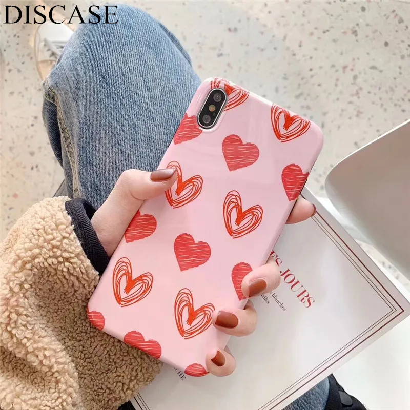 DISCASE глянцевый простой чехол для телефона Doodle Love iphone XS MAX XR 8 7 6 6s plus Универсальный