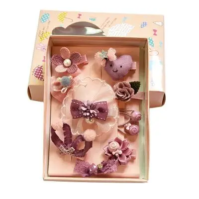 Girls Hairpins Boutique Gift Box Set Kids Bowknot Crown Pompom Hair Clips Elastic Hairband Accessories | Детская одежда и обувь