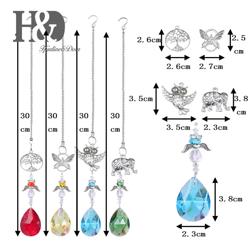 H& D набор из 4, Suncatcher кристалл Радуга чайник w/фигурка животного висячие орнамент для окна, домашний декор, украшение праздника