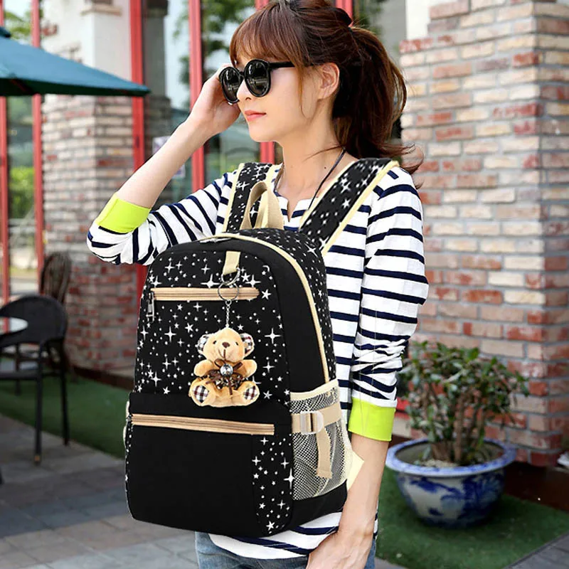 3 шт./компл. Для женщин рюкзак школьные ранцы принт со звездой обувь Симпатичные