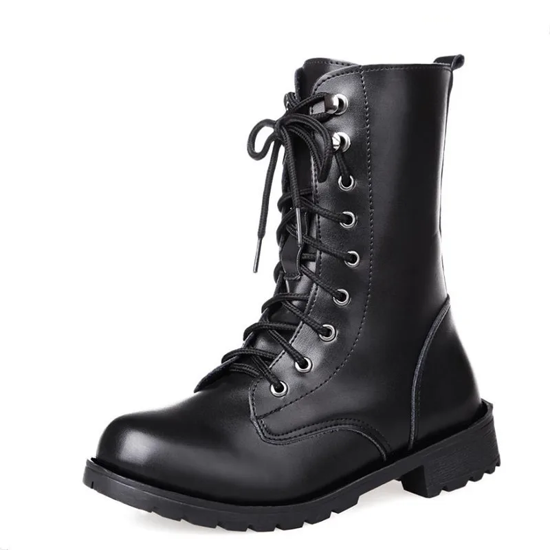 2019 winter Cool Big Size Women Riding Boots Black Pu Leather Mid-Calf Rivet Adults Maritn for Plus size 35-43 | Обувь