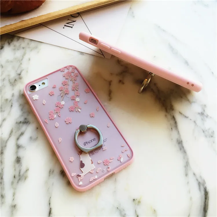 Phone Case For iphone 6 6s 6plus 6splus 7 7plus Ring Kickstand Cherry Cat Pattern TPU+PC Covers Soft Cases | Мобильные телефоны и