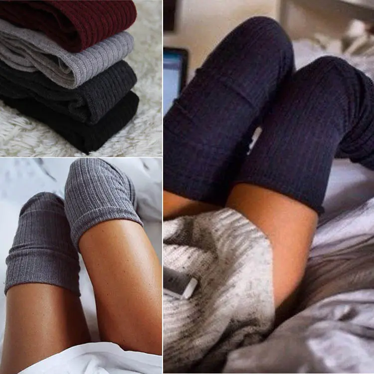 

Ladies Women 2018 New Winter/Spring Leg Warmers Soft Cable Knit Over knee Long Boot Thigh-High Cotton Warm Stockings