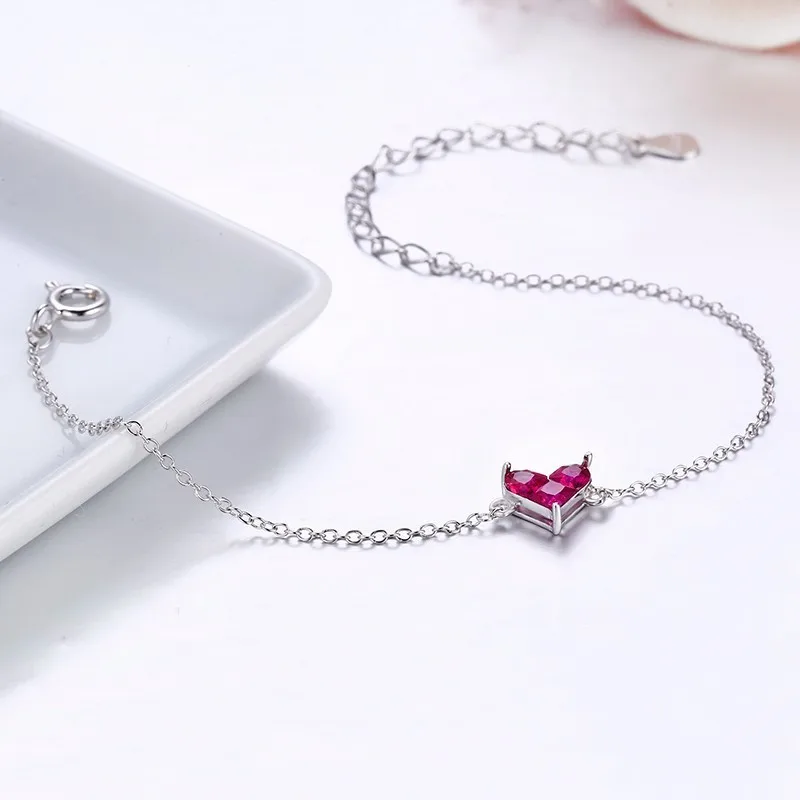 Slim 925 Sterling Silver Rose Red CZ Love Heart Charm Cross Chain Bracelets For Women Pulseras Pulseira Bracelete Jewelry Girls | Украшения