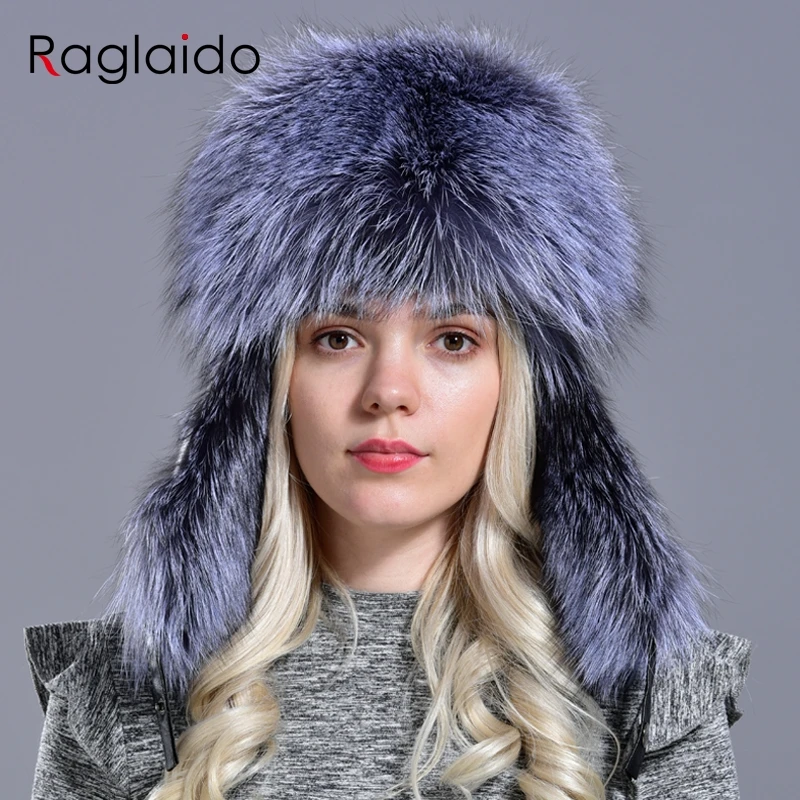 Raglaido зимняя шапка Снежная русская меховая шапка для женщин и мужчин бомберы шляпы с настоящим мехом толстые теплые лисы+ овчина шапки LQ11189